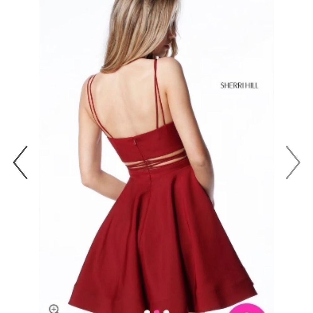 NWT Sherri Hill S15468 Burgundy Mini Dress Size 0  Strappy - Picture 2 of 6